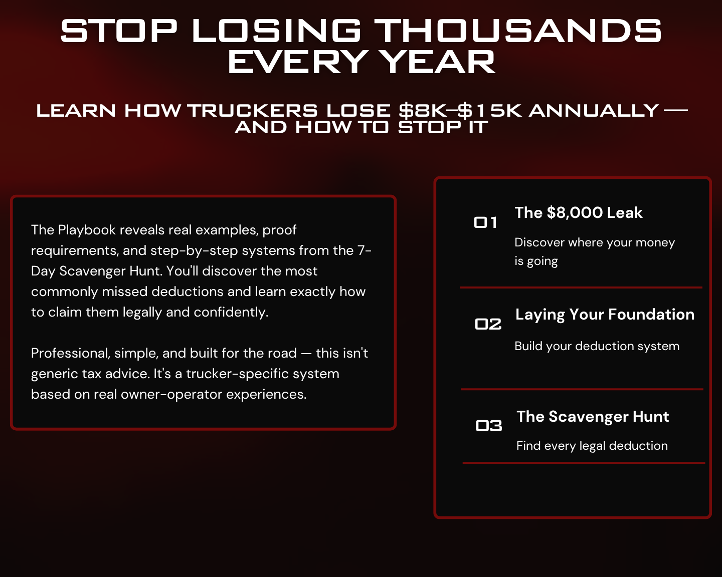 HaulStop Deduction Blueprint - Owner Operator Tax Deduction System