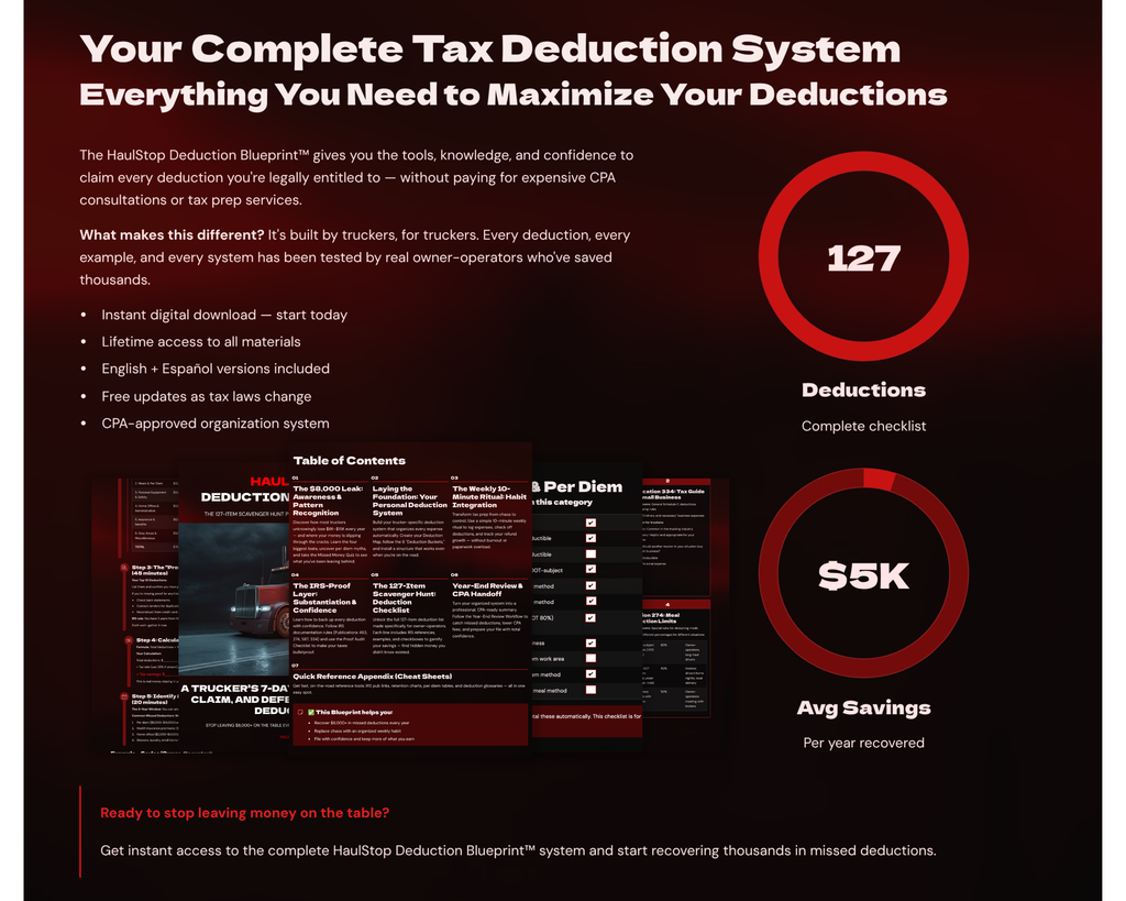 HaulStop Deduction Blueprint - Owner Operator Tax Deduction System